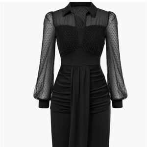 NEW Belle Poque Womens Vintage Dress Mesh Long Sleeve Dress Ruched